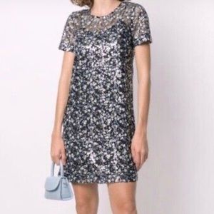 Michael Kors Black and White Sheath Mini Dress Crew Neck